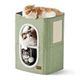 Bedsure 2 Story Cat House - Cat Condos for Indoor Cats with Scratch Pad and Fluffy Ball Hanging, Small Pet Cave Furniture Hideaway for Multi Pets, 18x14x23 inches, Green