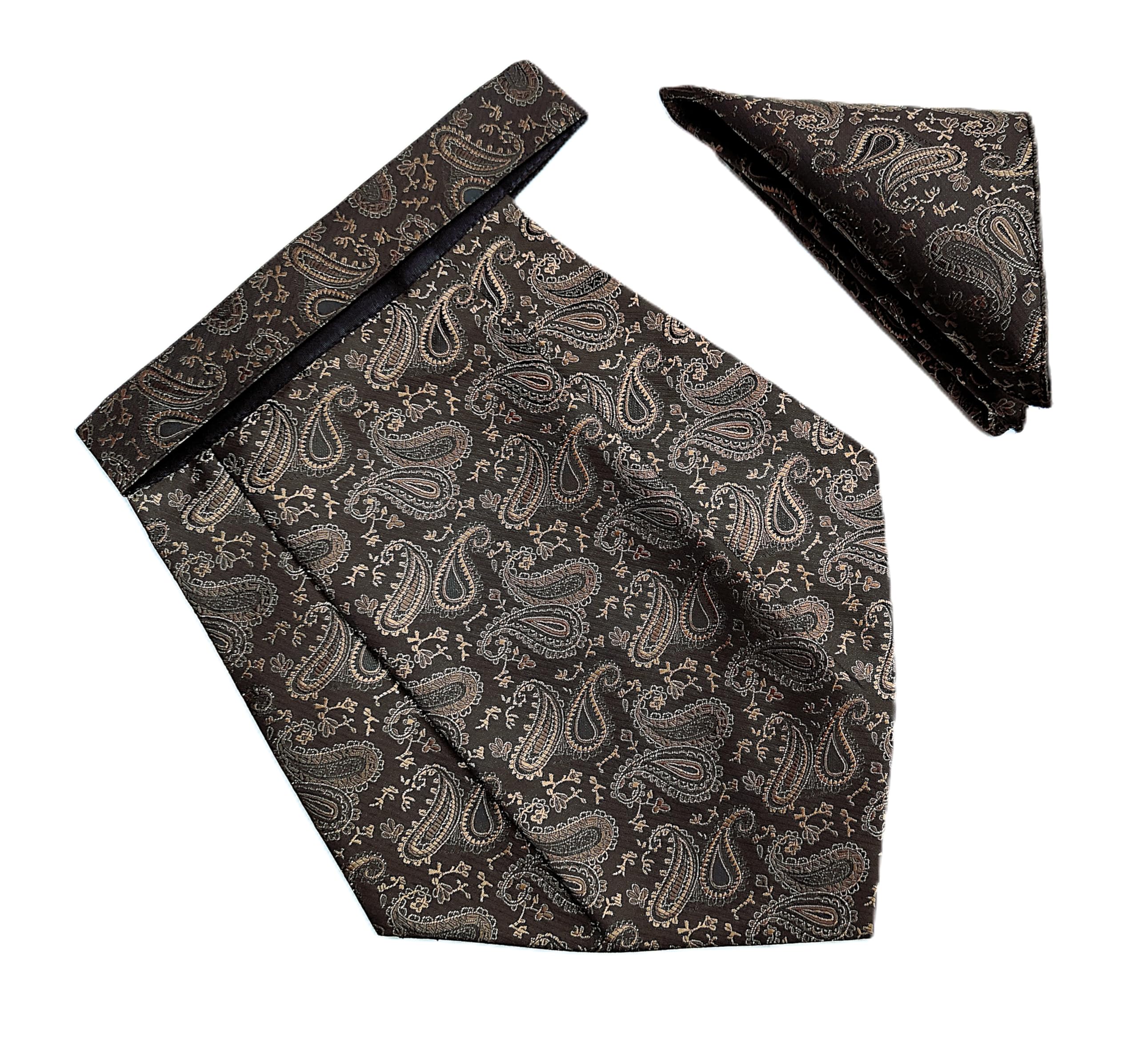 voici France Mens Paisley Cravat ascot NeckTie Pocket Square Microfiber Fabric Free Size-picture-24
