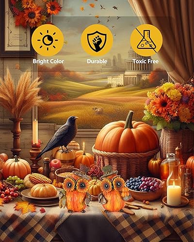 Miniatura 2 de Paquete de 2 figuras de resina de búho de Acción de Gracias de 4.7 pulgadas, decoración de mesa de Acción de Gracias, calabazas Haverst, calamos,