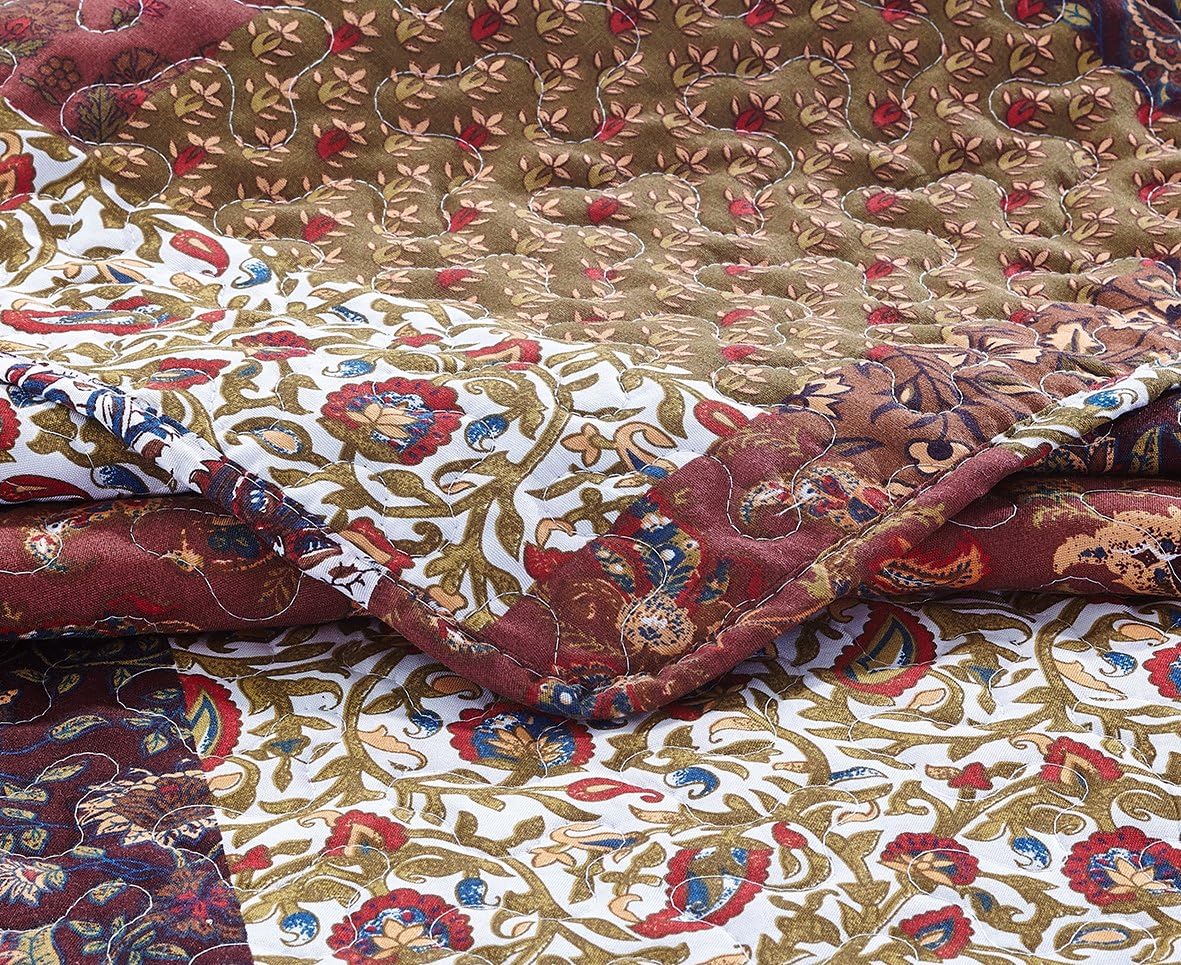 SLPR Red Riches 3-Piece Quilt Set - Queen Size with 2 Shams, Autumn Patchwork Design, Red Toned Lightweight Quilted Bedspread, Fall-Inspired Country Bedding - Image 4