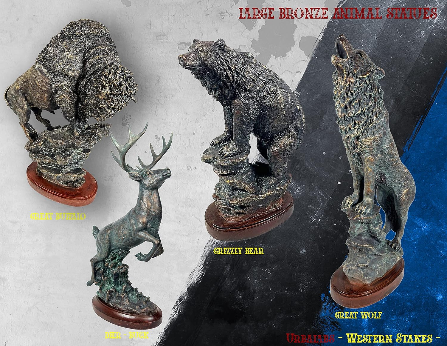 Urbalabs Bronze Deer Buck 15" Inch Statues Bust Big Buck Hunter Hunting Statue Bronze Finish Large Cabin Home Western Western Decor White Tail Deers Sculptures Figurines
