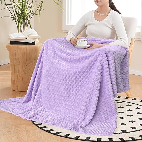 Vista 150 de Vessia Manta de franela de forro polar, 300GSM, acogedora manta a rayas verde salvia para sofá, cama y sofá, cálida y suave, acogedora manta