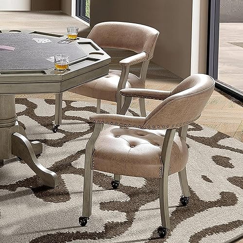 Miniatura 2 de LEEMTORIG Sillas de comedor con ruedas y brazos, Sillas de mesa de cocina Accent con ruedas, sillas de mesa de póker con ruedas, Silla de capitanes