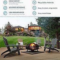 Vista 7 de Psilvam Silla Adirondack de gran tamaño, resistente a la decoloración y sin olor, sillas de madera de polietileno para hoguera con soporte