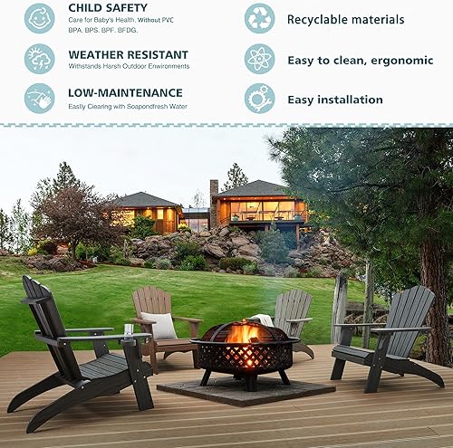 Miniatura 7 de Psilvam Silla Adirondack de gran tamaño, resistente a la decoloración y sin olor, sillas para hoguera de madera de polietileno con soporte para