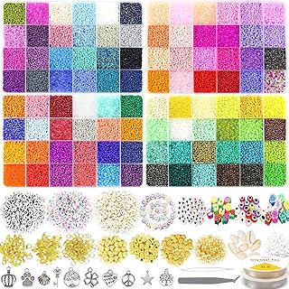 52000PCS Glass Beads Kit 2mm, 96 Colors Glass Seed Beads for Jewelry Making Kit, Glass seed Beads Kit for Girl Bracelets/Necklaces DIY Making with Letter Beads, Evil Eye Beads and 0.5mm Elastic String