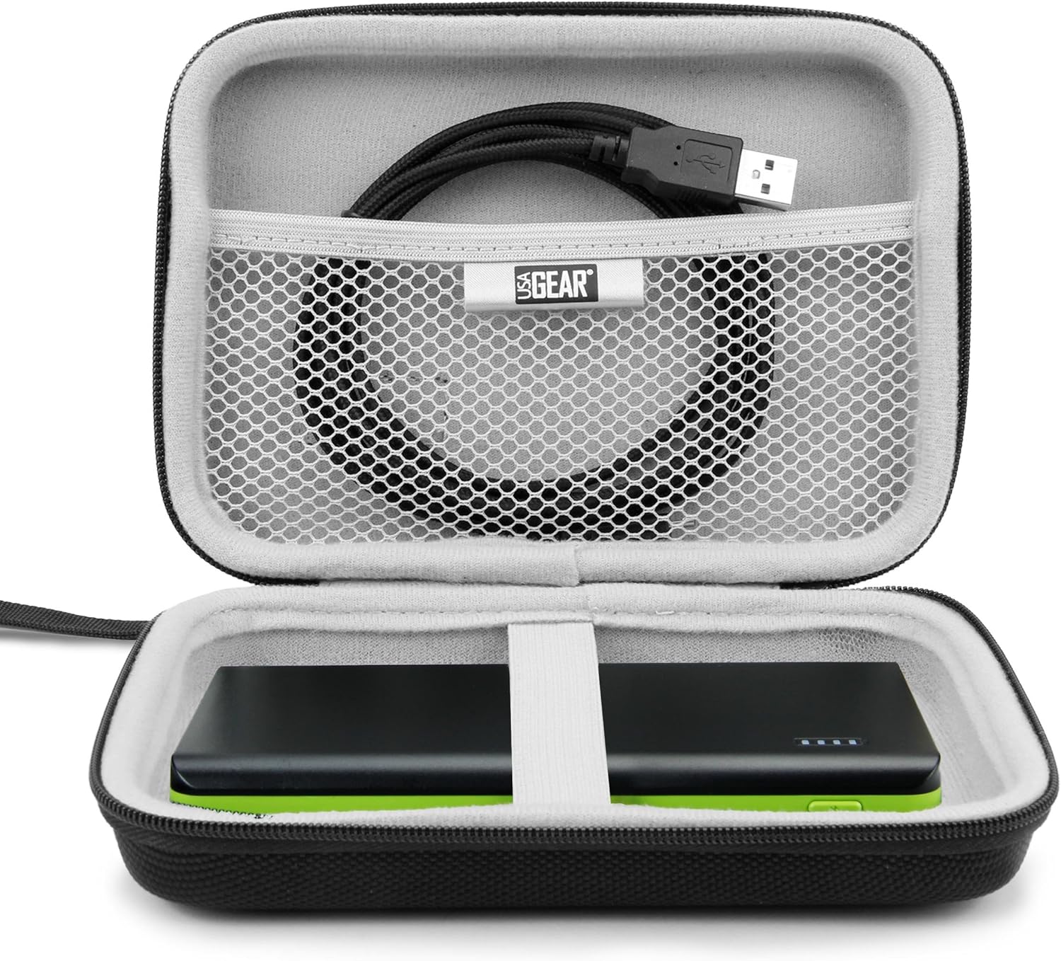 USA Gear Travel Electronics Organizer - 6.5 Inch Zipper Case with Hard Shell Case Exterior and Accessory Pocket - Fits Chargers, Accessories, Cable, Batteries, Hotspots, GPS and More - Black - Image 2