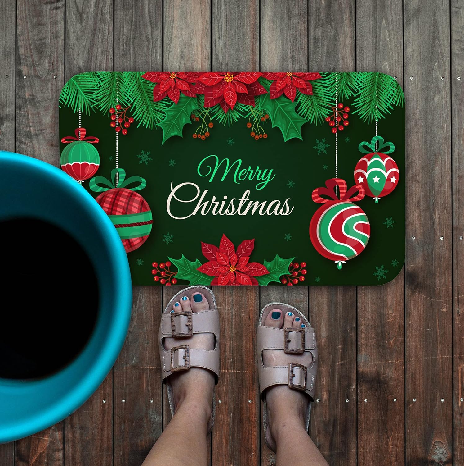 TEEAMORE Merry Christmas Anti Slip Door Mat Outdoor Indoor Xmas Doormat