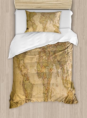 Miniatura 598 de Ambesonne Juego de funda de edredón de brújula, ilustración de mapa del mundo, marinero marítimo, equipo de vida monocromático, juego de ropa