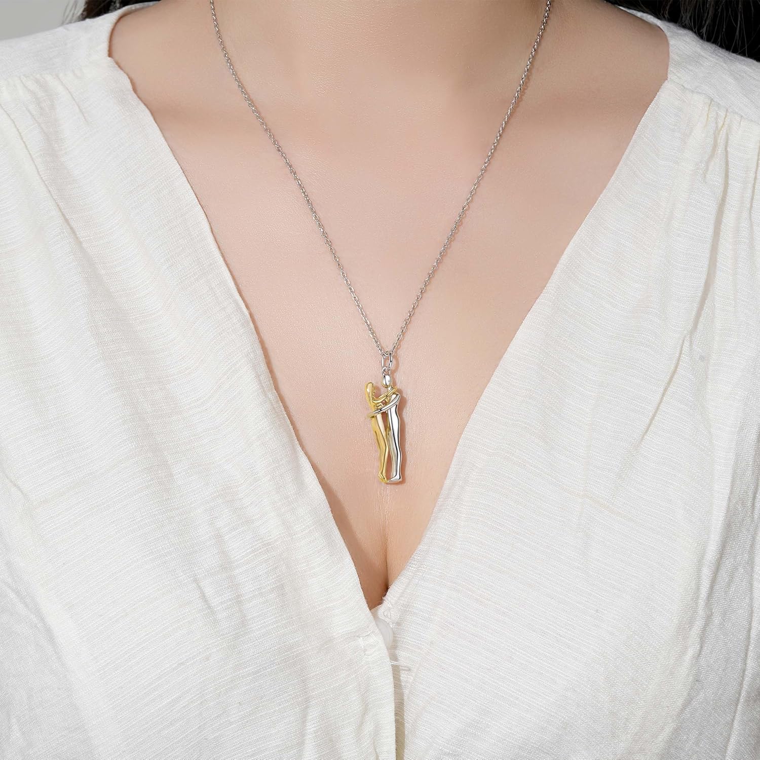 Valentine's Day Gift Necklaces for Women Hug Necklace for Couples: Sterling Silver Hugging Necklaces for Boyfriend Girlfriend Embrace Pendant Necklace - Christmas Jewelry Gifts for Lovers
