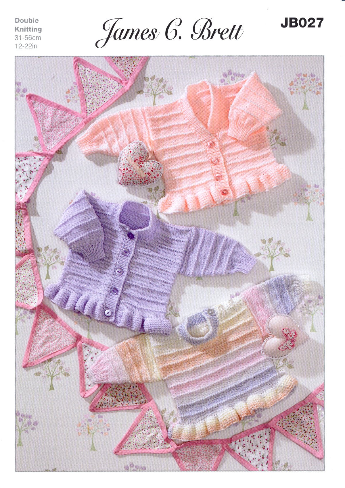 James C Brett DK Knitting Pattern JB027 - Baby Sweater & Cardigan 12-22""