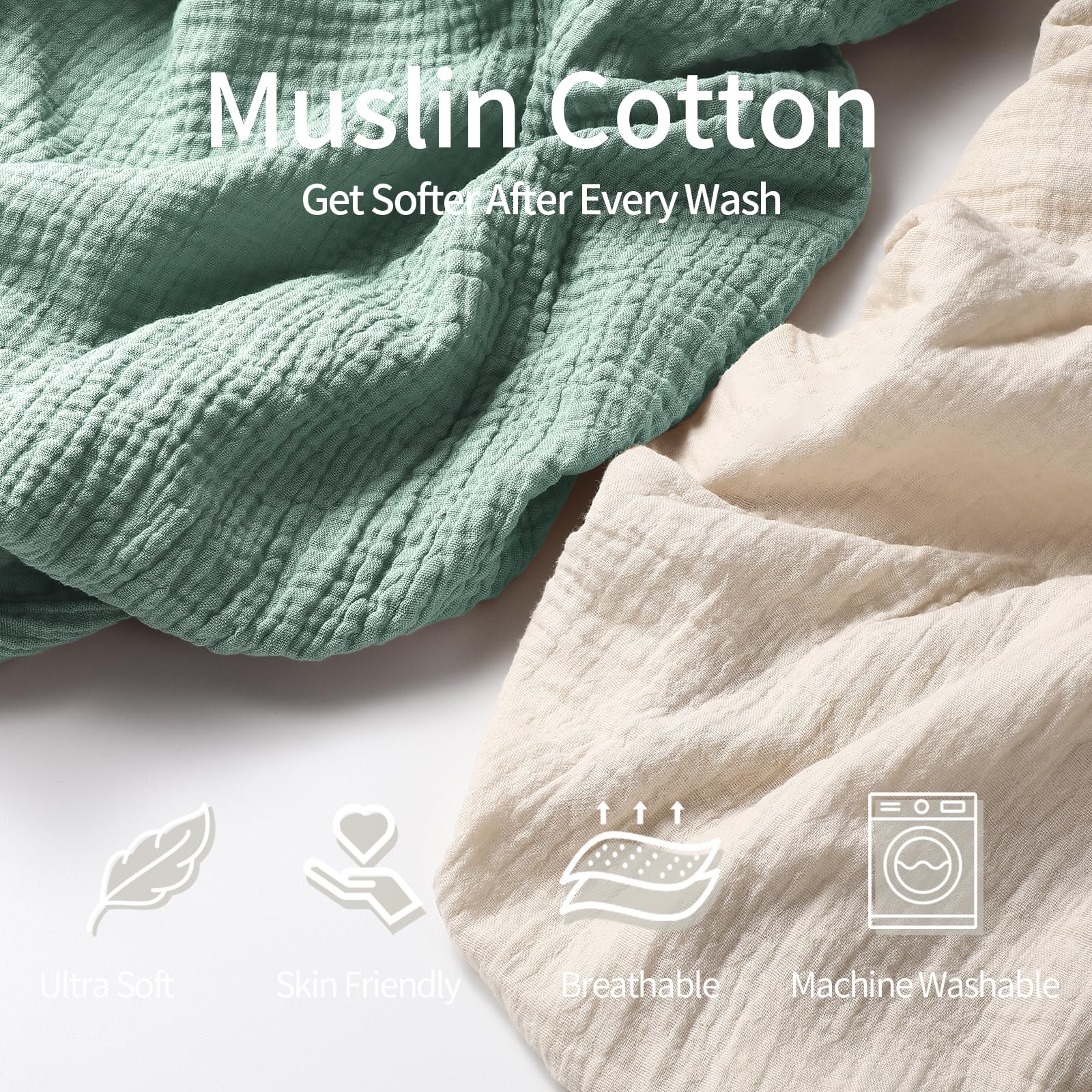 Peepeemax Asciugamani con Cappuccio per Bambini, Asciugamano Neonato in Mussola di Cotone, Asciugamano Morbido e Assorbente con Cappuccio per Bambini da 0 a 18 mesi, 76 x 76 cm, 2 Pezzi (Verde)