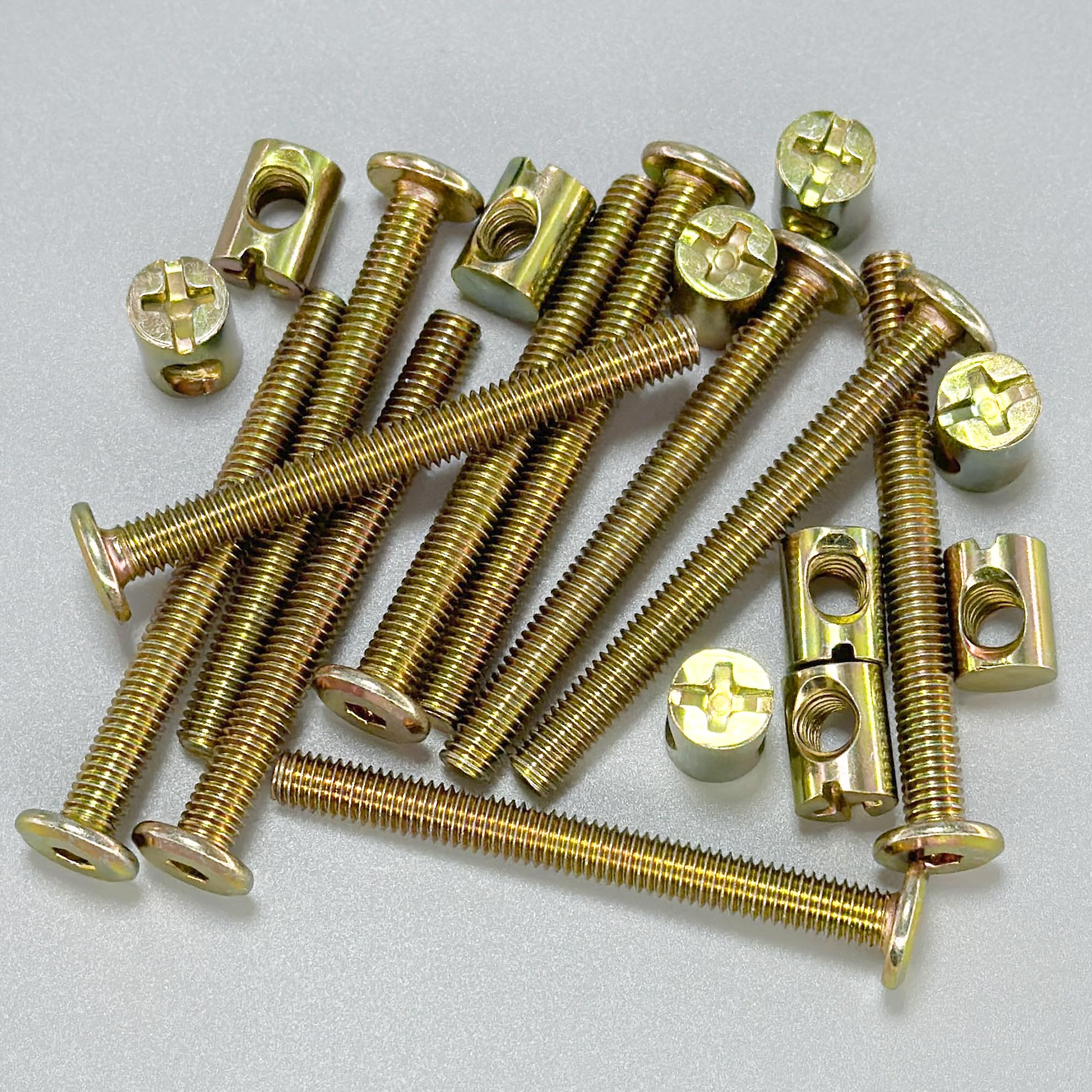 10-Set M6 Furniture Bolt and Nut Kit, Hex Socket Bed Bolts, Screws, and Nuts (60mm), brass - Image 3