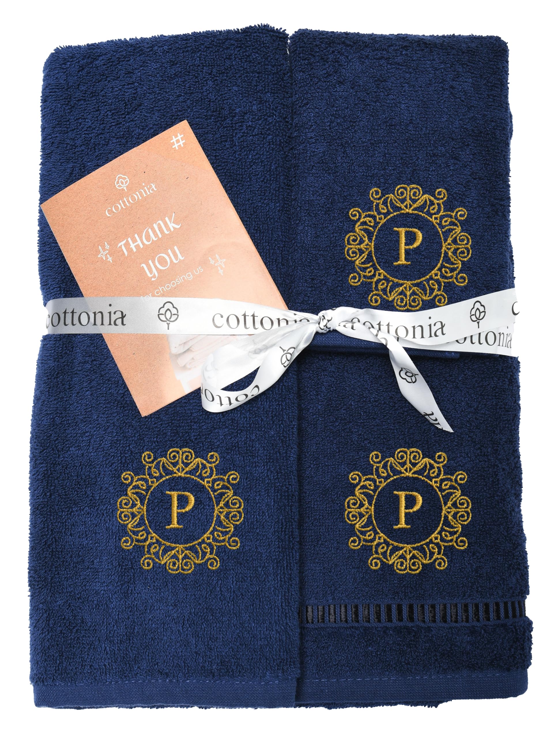 Natural Turkish Cotton 3 Pcs Towel Set 630 GSM Personalized Initials 1 Bath Towel 1 Hand Towel 1