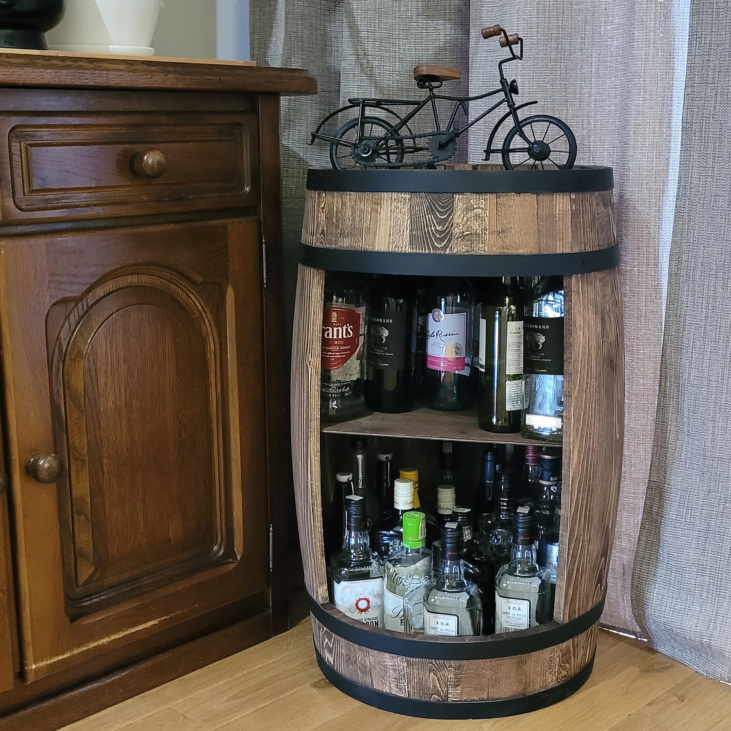 Barril de Madera Con Soporte para Vinos, 80 x 50 cm, Minibar, Whisky