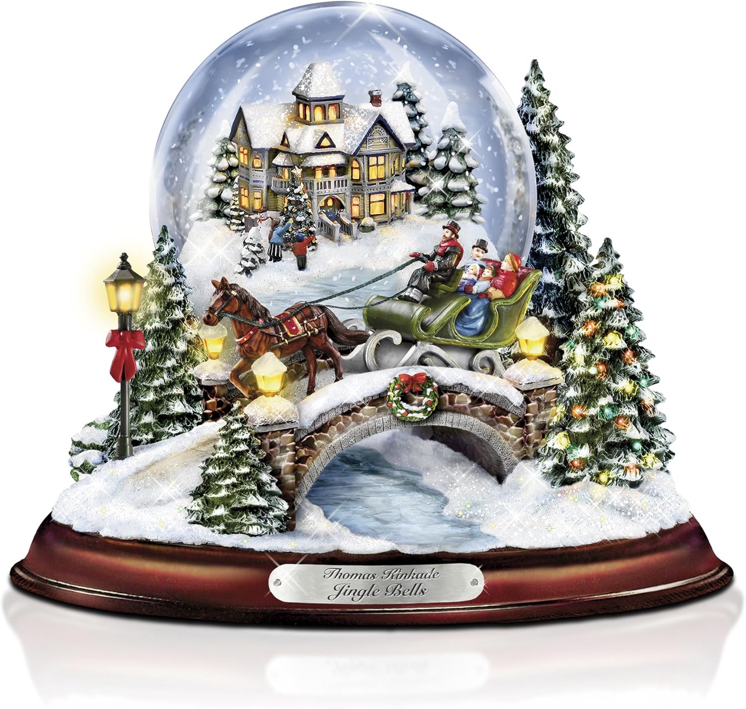 The Bradford Exchange Thomas Kinkade Jingle Bells Illuminated Musical Christmas Snowglobe
