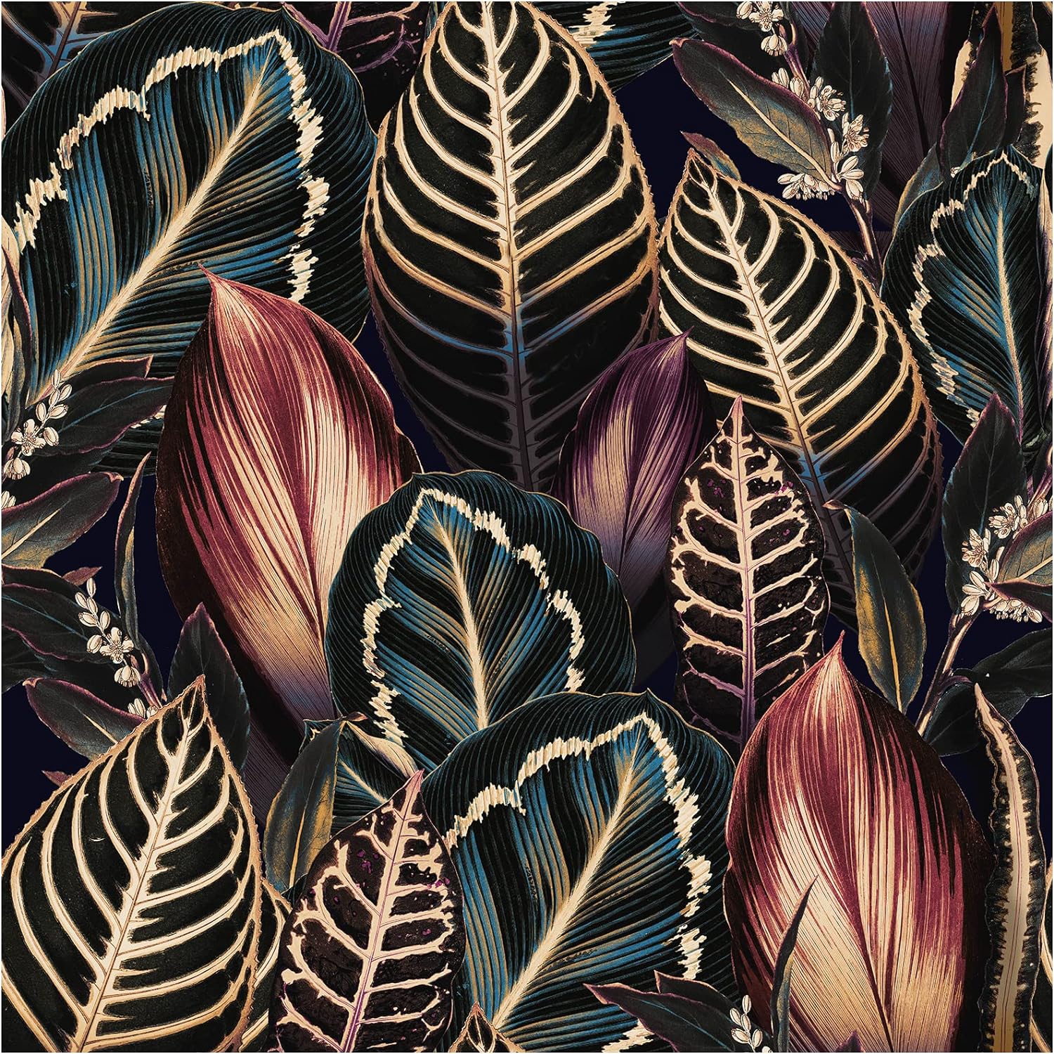Wallpaper Peel and Stick Boho Dark Floral Wallpaper for Bedroom Bathroom Removable Leaf Botanical Wallpapers Stick On Contact Paper for Accent Wall Home Decor 17.5 x 118 in