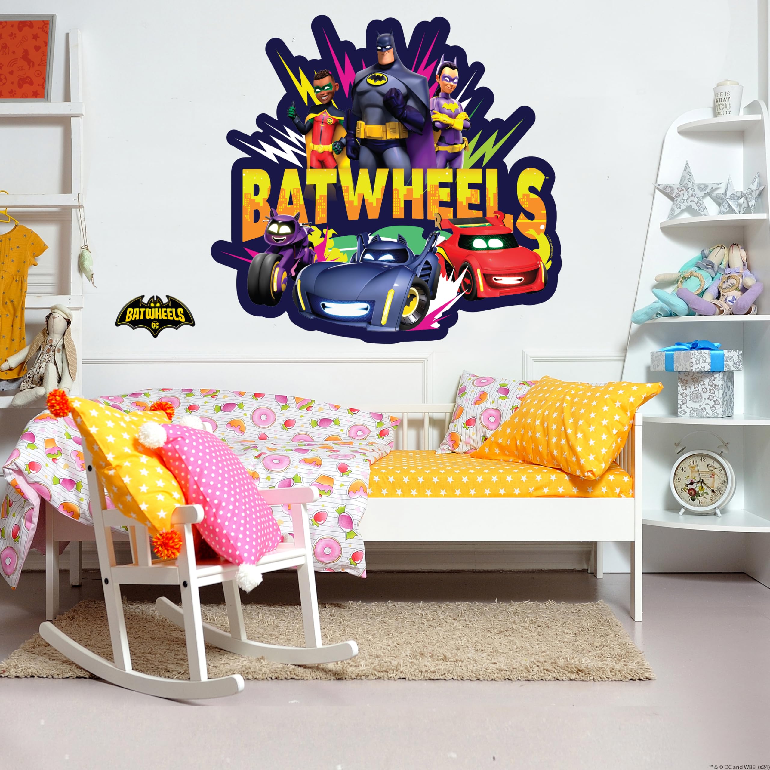 Themed Black Batwheels™ Wall Sticker - Batwheels And Heroes Lightning Bolt Decal Dc Superhero Art (90Cm Width X 80Cm Height)