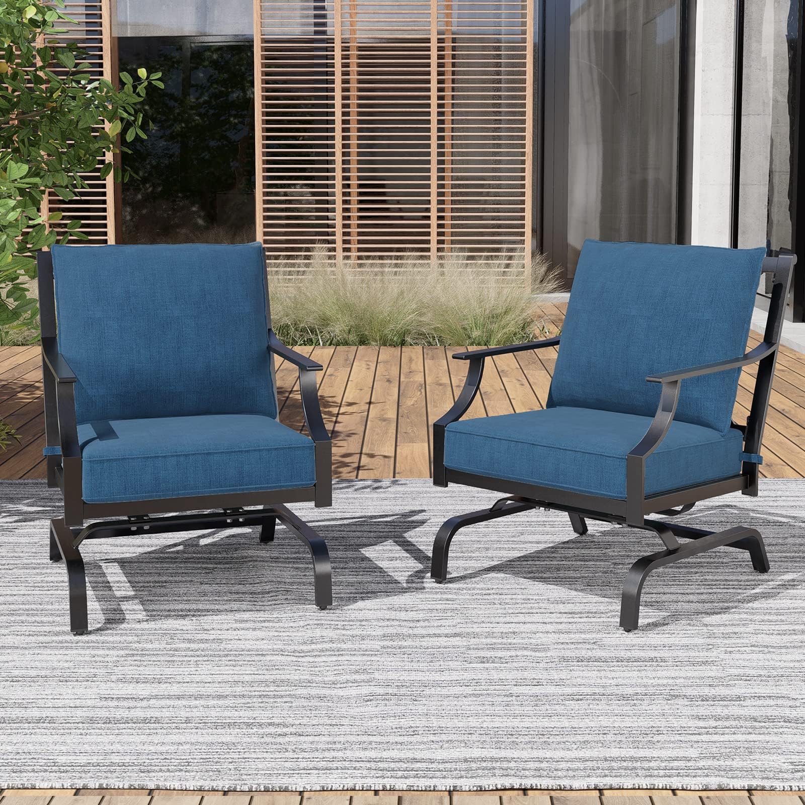 Outdoor Patio Seating Chair, Motion Chair, Stationary Rocker Shake of 5-10°, Conversation Patio Chair Set of 2,Peacock Blue