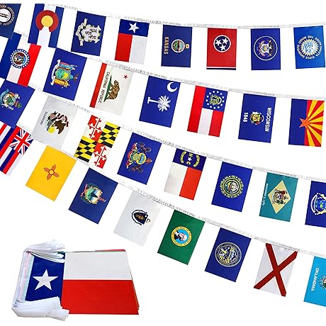 US 50 State Flags Banner String Set for Classroom Decoration, 68 Feet