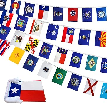 US 50 State Flags Banner String Set for Classroom,68 Feet
