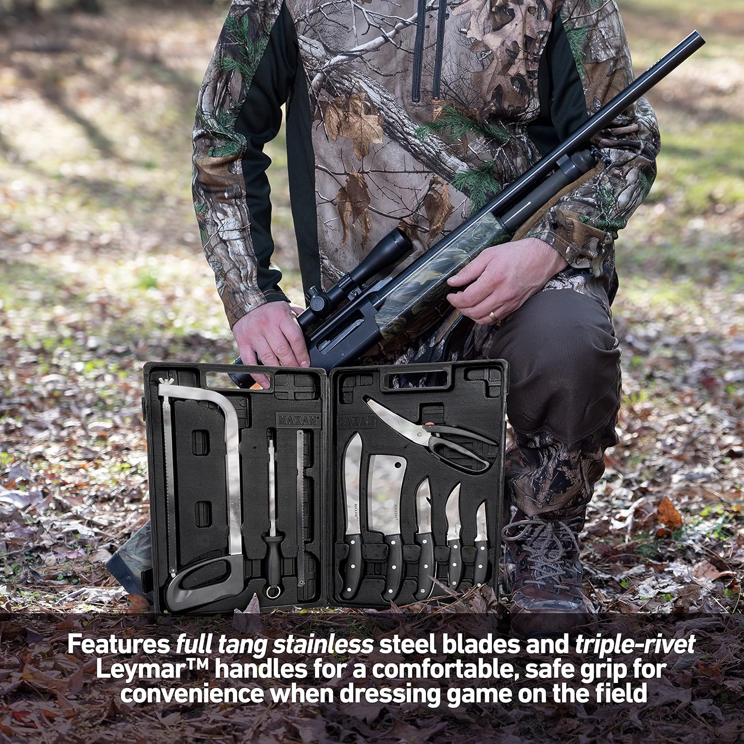 Maxam Kitchen Utensil Game Processing Set, 12" x 18-5/8" x 2-3/8", Black: Block Knife Sets: Home & Kitchen