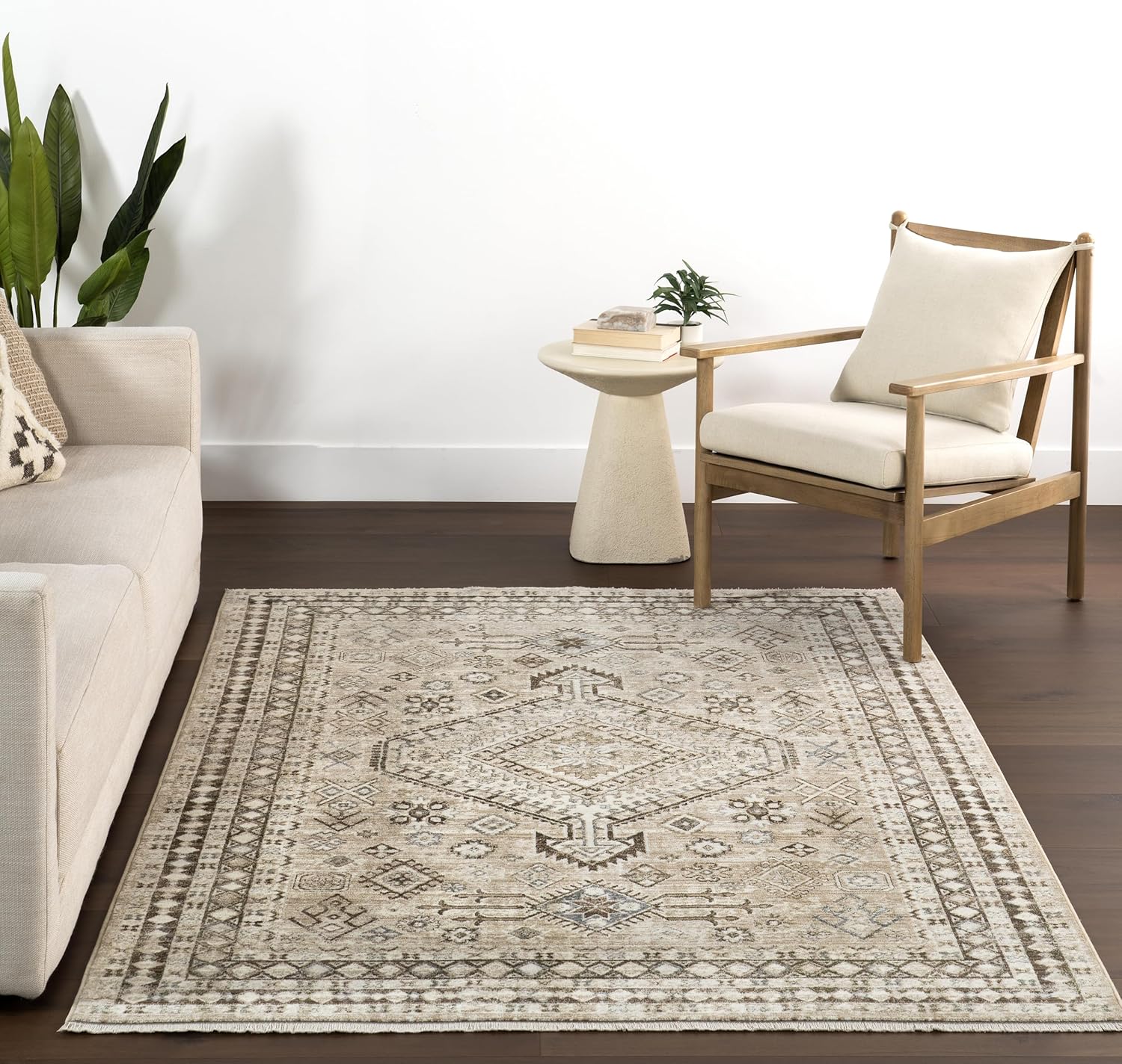 Nuloom Fringed Performance Vanesa Light Brown/Ivory, 4' x 6'5", Oriental, Soft and Cozy, High Traffic, Stain Resistant, Easy Clean, Durable Area Rug for Bedroom, Living Room, Dining, Den, Entryway