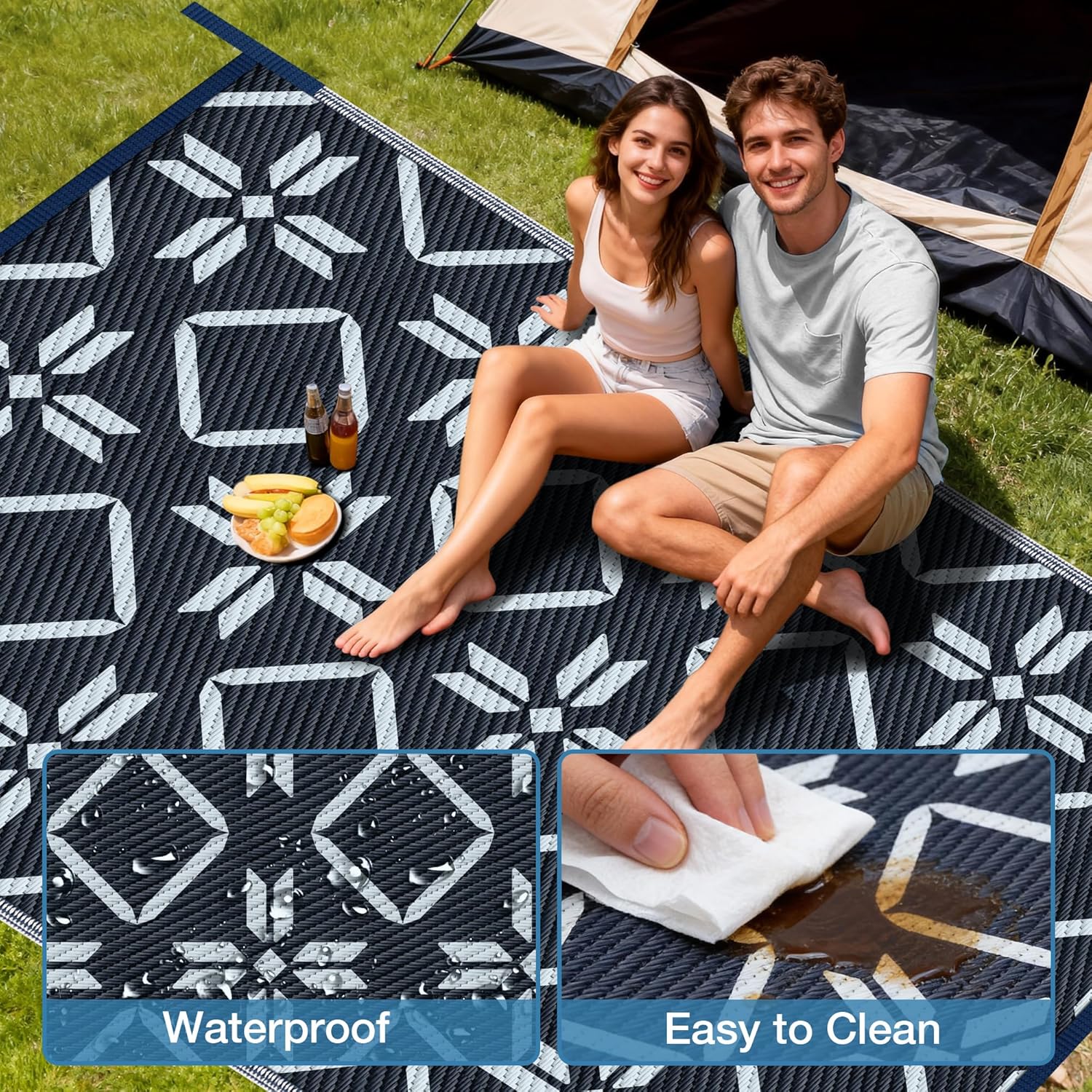 Kohree Outdoor Rug 6x9, RV Outdoor Rugs Reversible Waterproof Outdoor Camping Rug Patio Rugs Clearance with 4 Corner Loops for Patio, RV, Deck, Backyard, Picnic, Easy to Clean & Carry