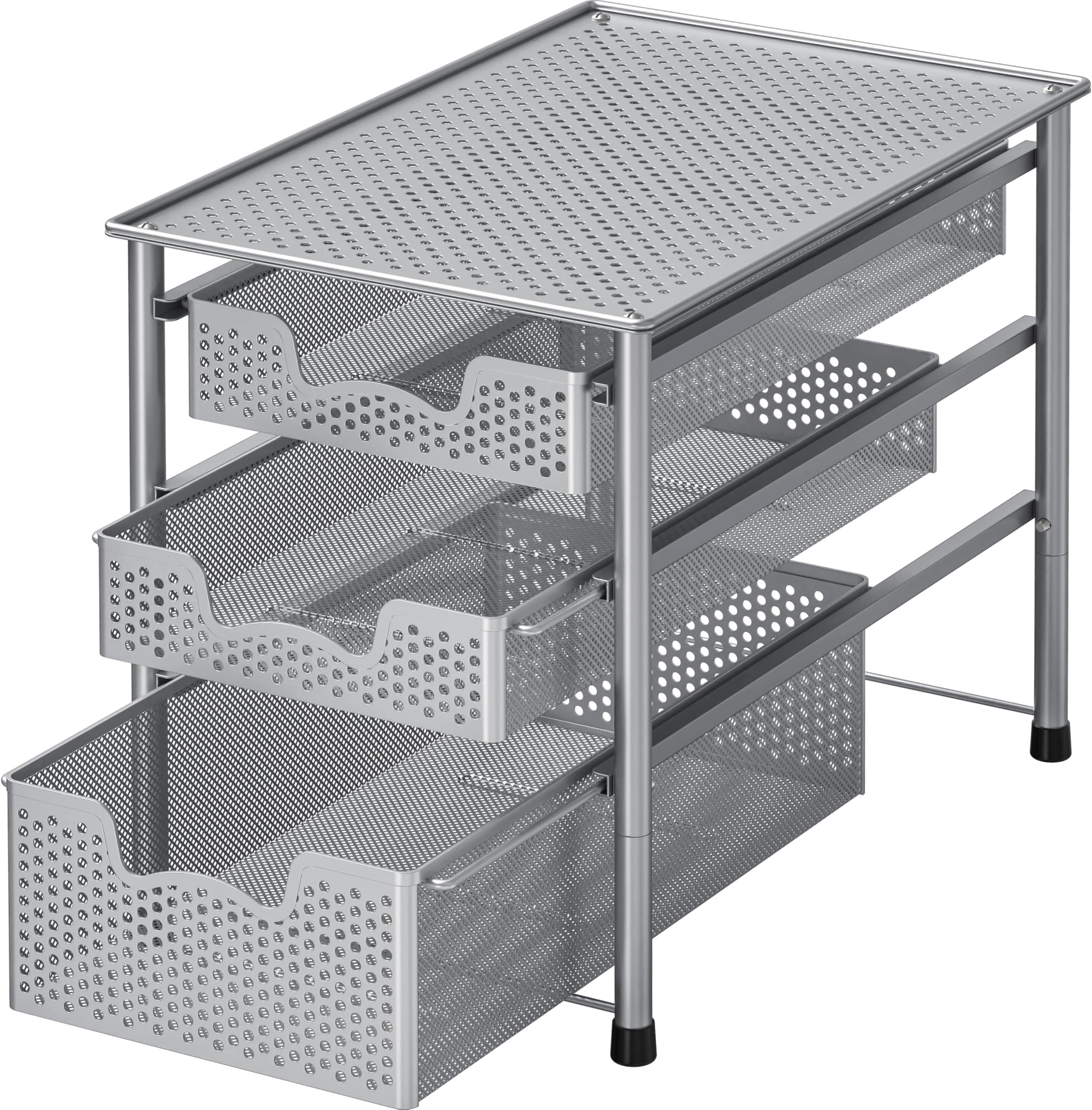 Simple Houseware Stackable 3 Tier Sliding Basket Organizer Drawer, Silver