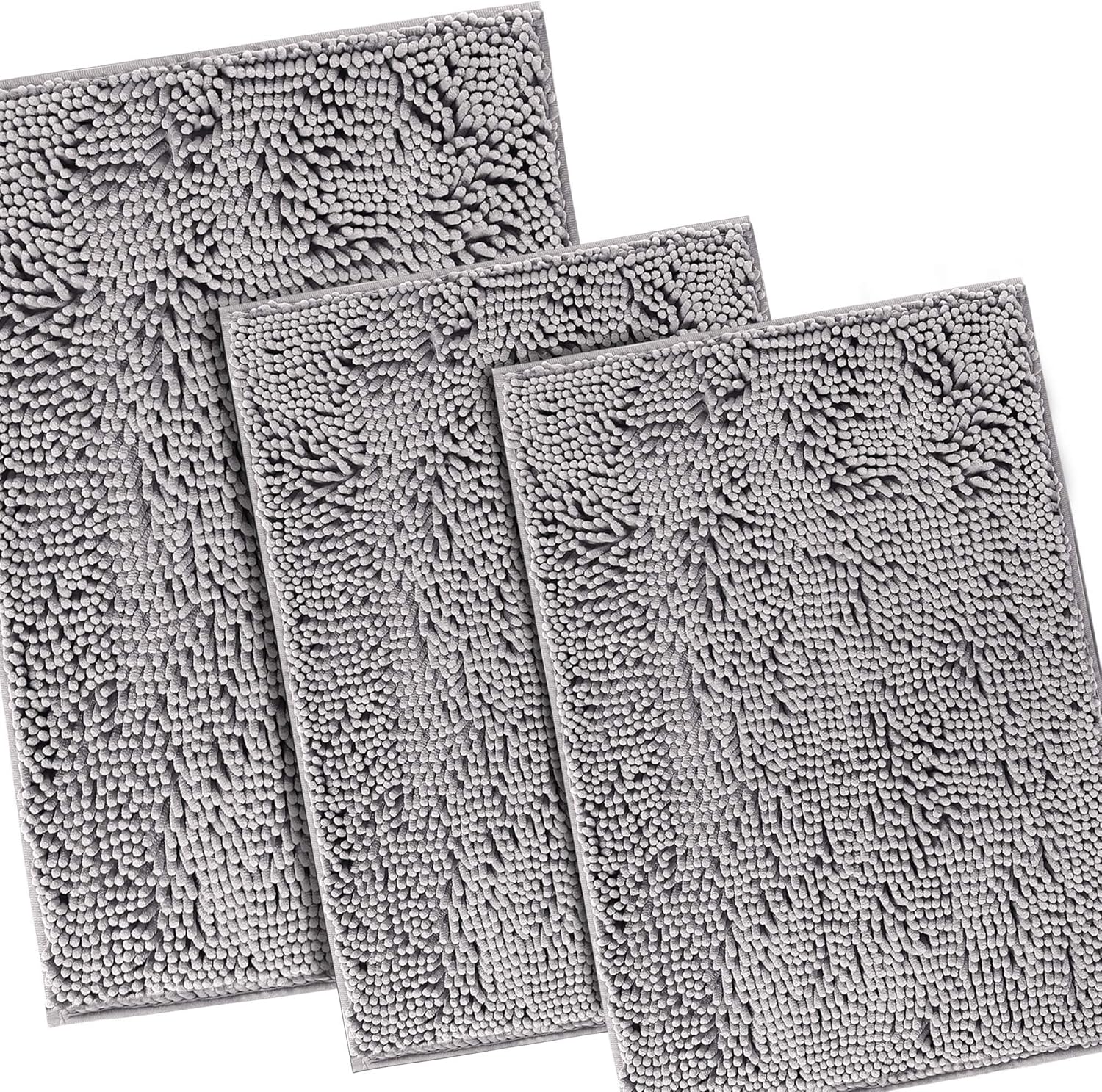 H.VERSAILTEX Luxury Chenille Grey Bathroom Rug Mat 17” x 24” Bundle 2 Pieces Bathroom Rug Mat 32" x 20" & 17" x 24" Grey