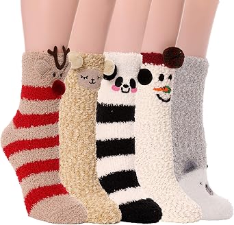 PROETRADE 5 Pairs Womens Fluffy Socks Cosy Slipper Bed Cabin Plush Warm Soft Thick Winter Ladies Home Socks