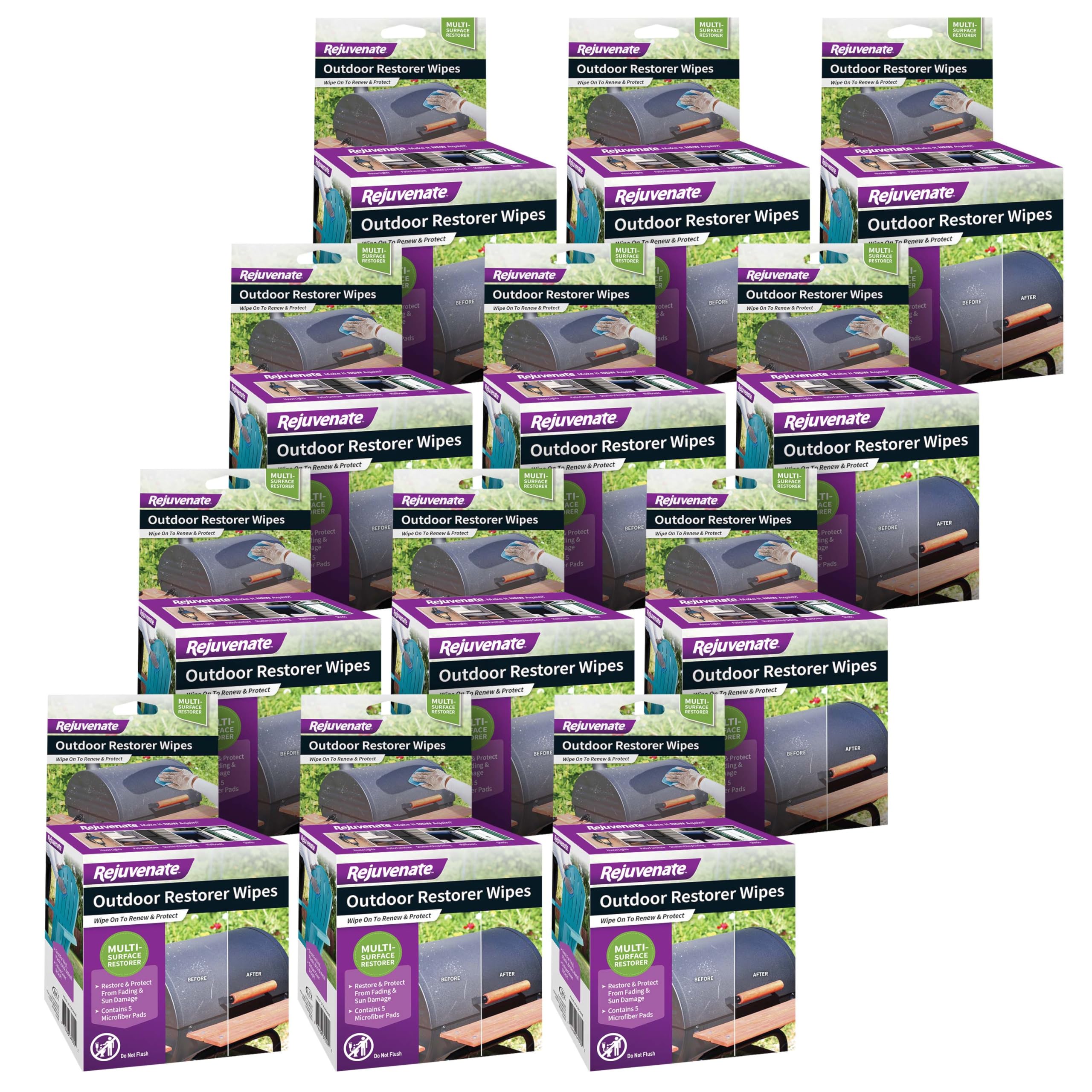 Rejuvenate Outdoor Restorer Wipes 5 Count Individually-Wrapped Pre-Saturated Microfiber Wipes Restore Faded and Weathered Surfaces Such As Patio