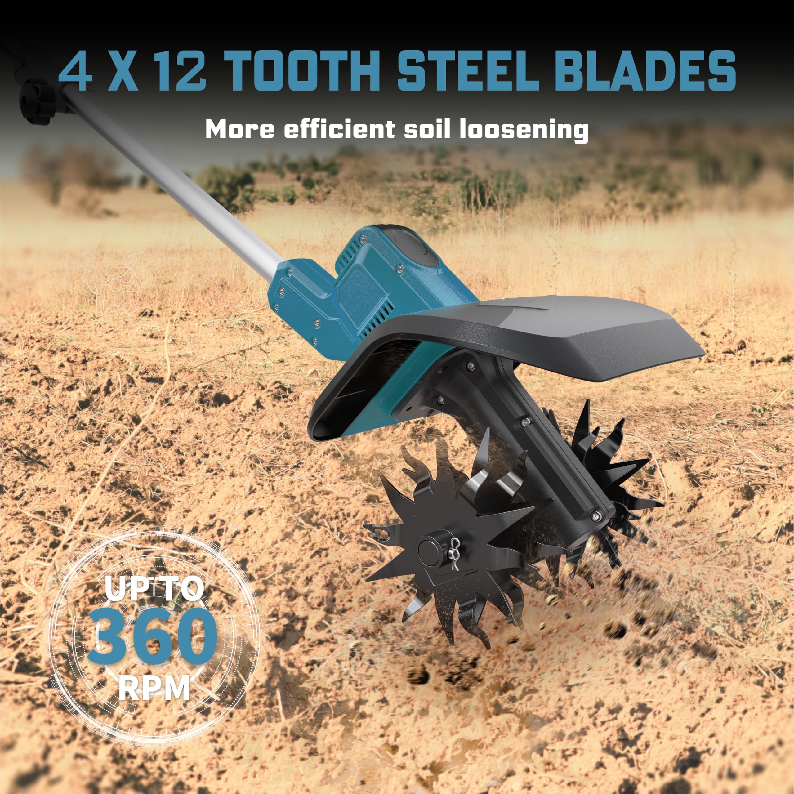 Cultivador a batería, compatible con batería Makita de 18 V (solo herramientas), fresadora eléctrica de jardín con 360 rpm, ancho de fresado de 9 pulgadas y 6,6 pulgadas de profundidad, fresadora de