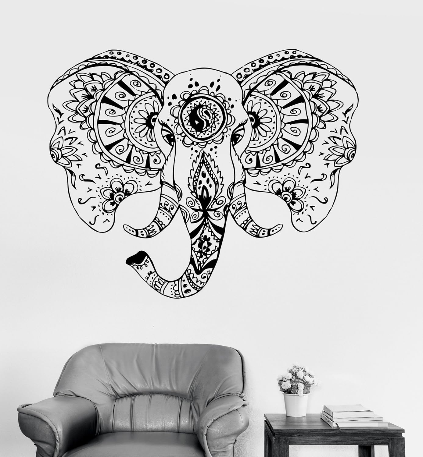 Large Vinyl Wall Decal Elephant Head Animal Home Decor Room Tribal Ornament Stickers Mural (ig3551) Black