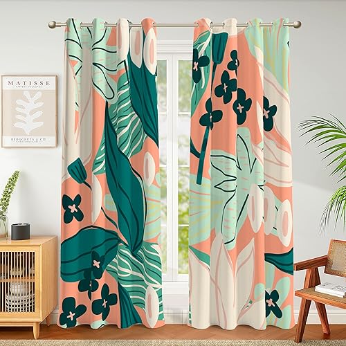 Miniatura 11 de Cortinas Opacas Florales Bohemias Negras 100% para Dormitorio 72 Pulgadas de Largo 2 Paneles Cortinas Opacas Botánicas de Mediados de Siglo Negras