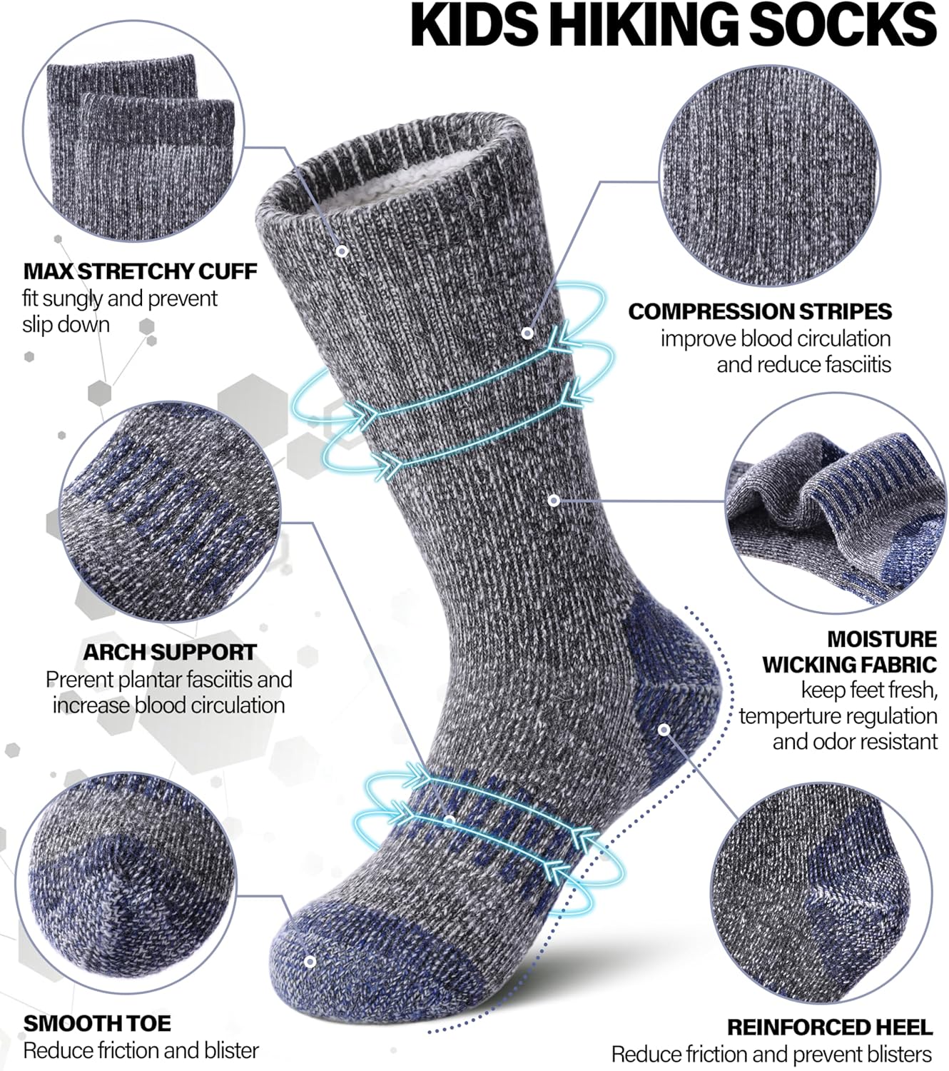 Kids Wool Hiking Socks Boys Girls Merino Wool Socks Thermal Winter Warm Thick Cushion Cozy Boot Crew Socks - Image 3