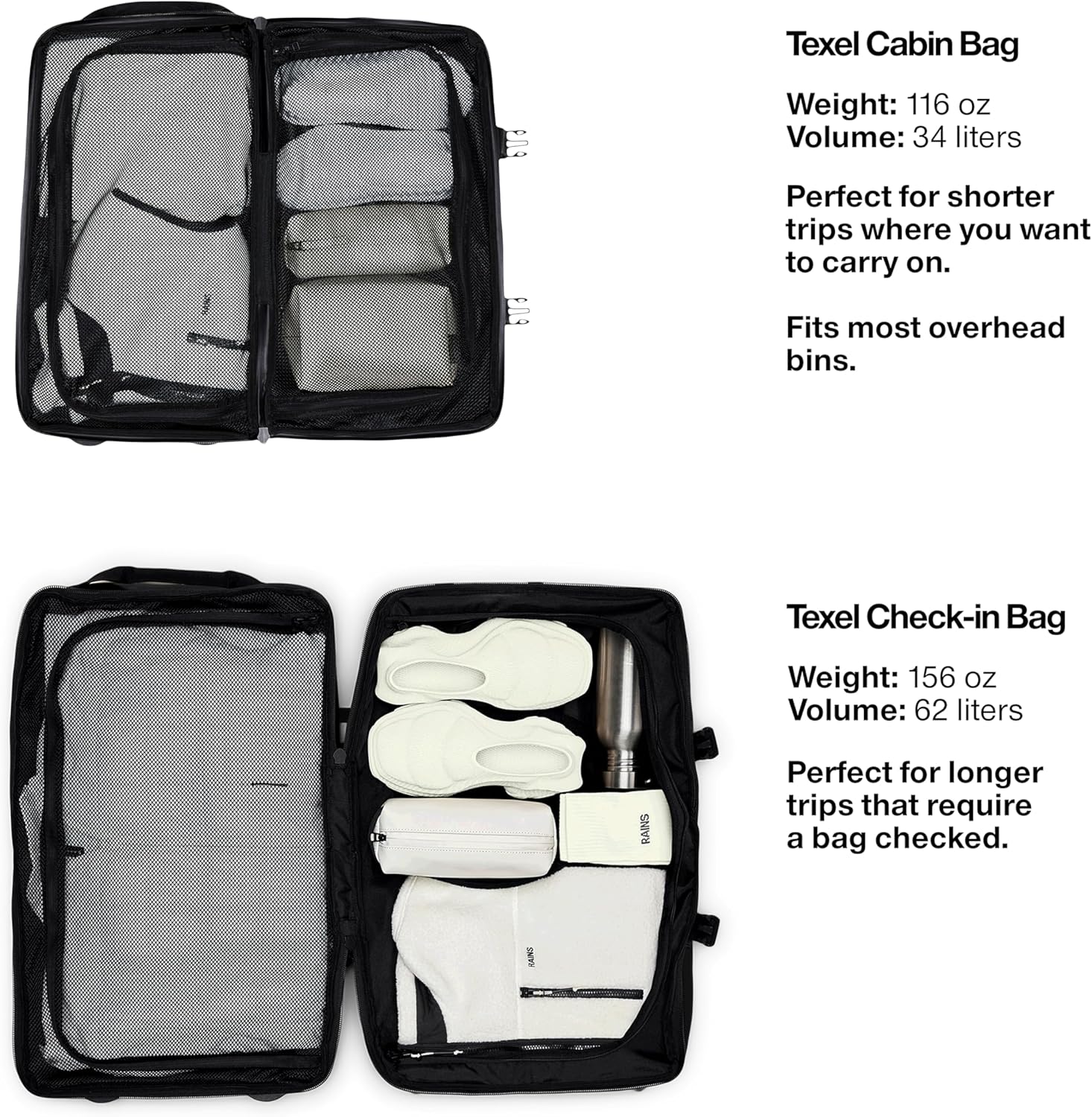 RAINS Texel Travel Bag, Waterproof Duffel Bag with Telescopic Handle and 2 Wheels, 2 Year Warranty - Ideal Travel Companion (Black, Carry On) - Image 3