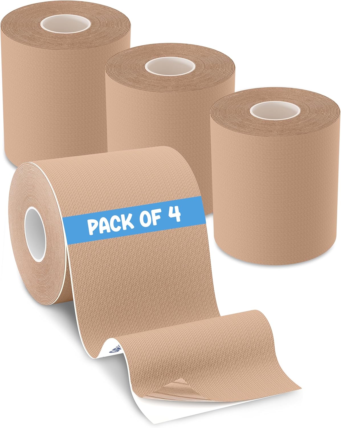 GrifGrips® Athletic Sports Tape – Universal CGM Tape Protective Patches for CGM Sensor Cover - 3in x 16.4 Feet Roll (Tan, 4-Roll Pack)
