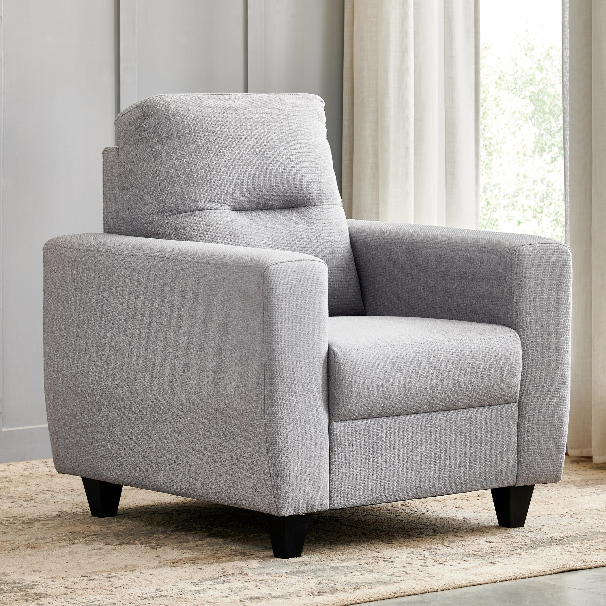 home centre | helios kayin 1 seater fabric sofa | sofa for living room | solid wood | grey | 1 year warranty