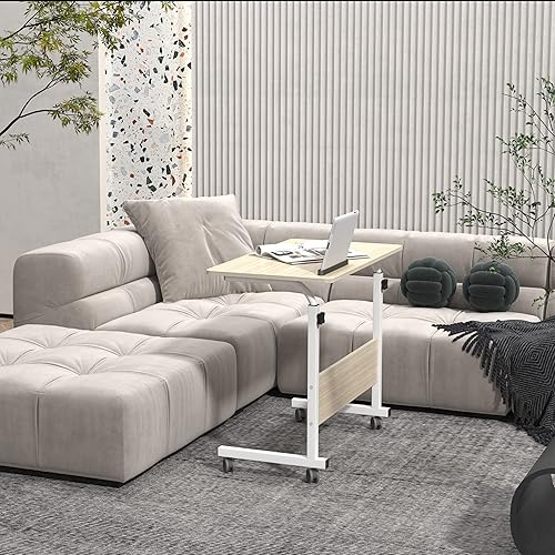 Miniatura 60 de SogesGame Mesa auxiliar de 31.5 pulgadas con ruedas, mesa auxiliar de aperitivos con ruedas, mesa auxiliar móvil fácil de montar para laptop, roble,