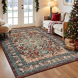U'Artlines Christmas Boho Vintage Area Rug 5x7 Machine Washable Low Pile...
