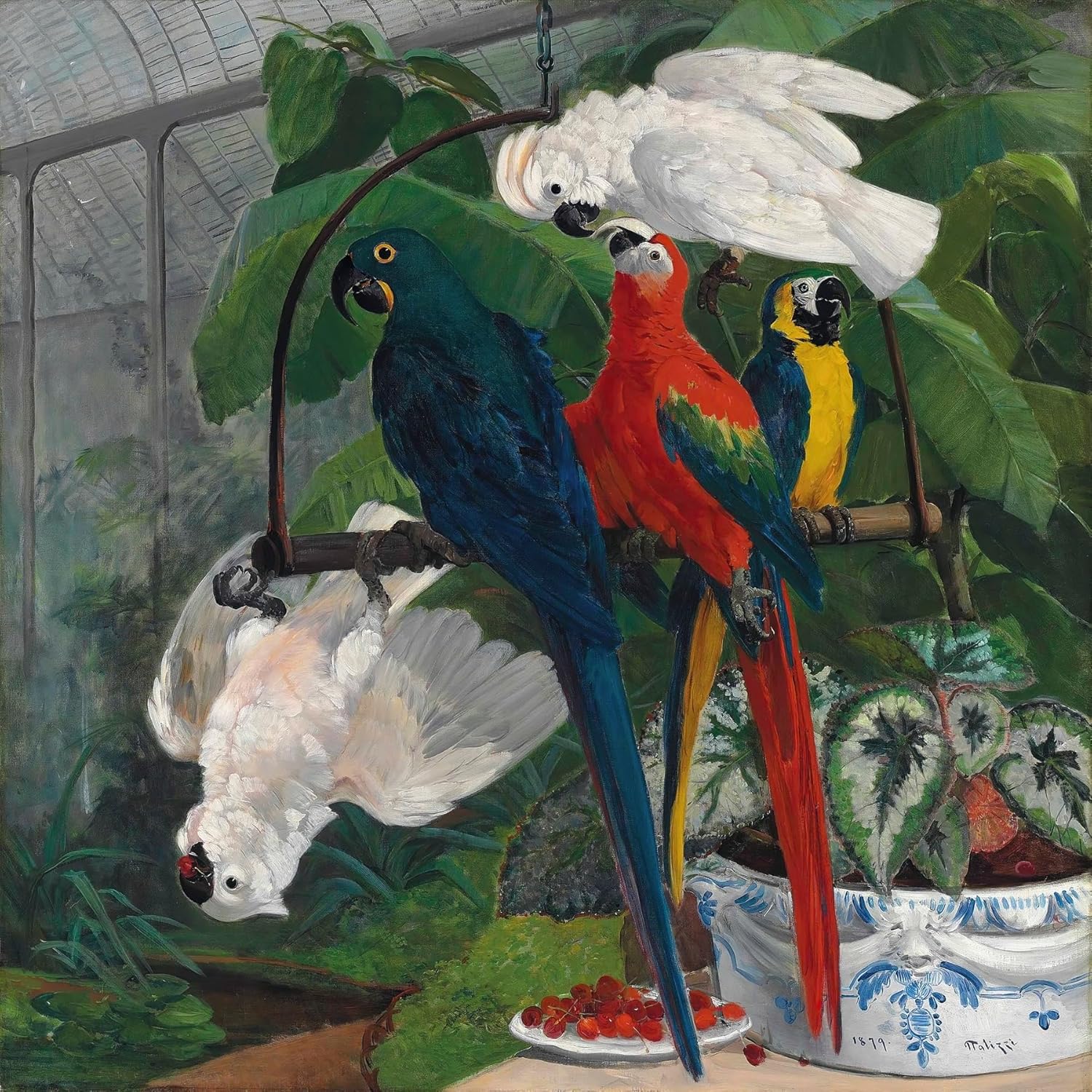 ArtDirect Parrots in a tropical glasshouse (1879.) Unframed Art Print Giclee Poster by Filippo Palizzi - Ready for Framing with Customization Sizes 8x8, 11x11, 16x16, 24x24, 36x36 and 48x48 inches