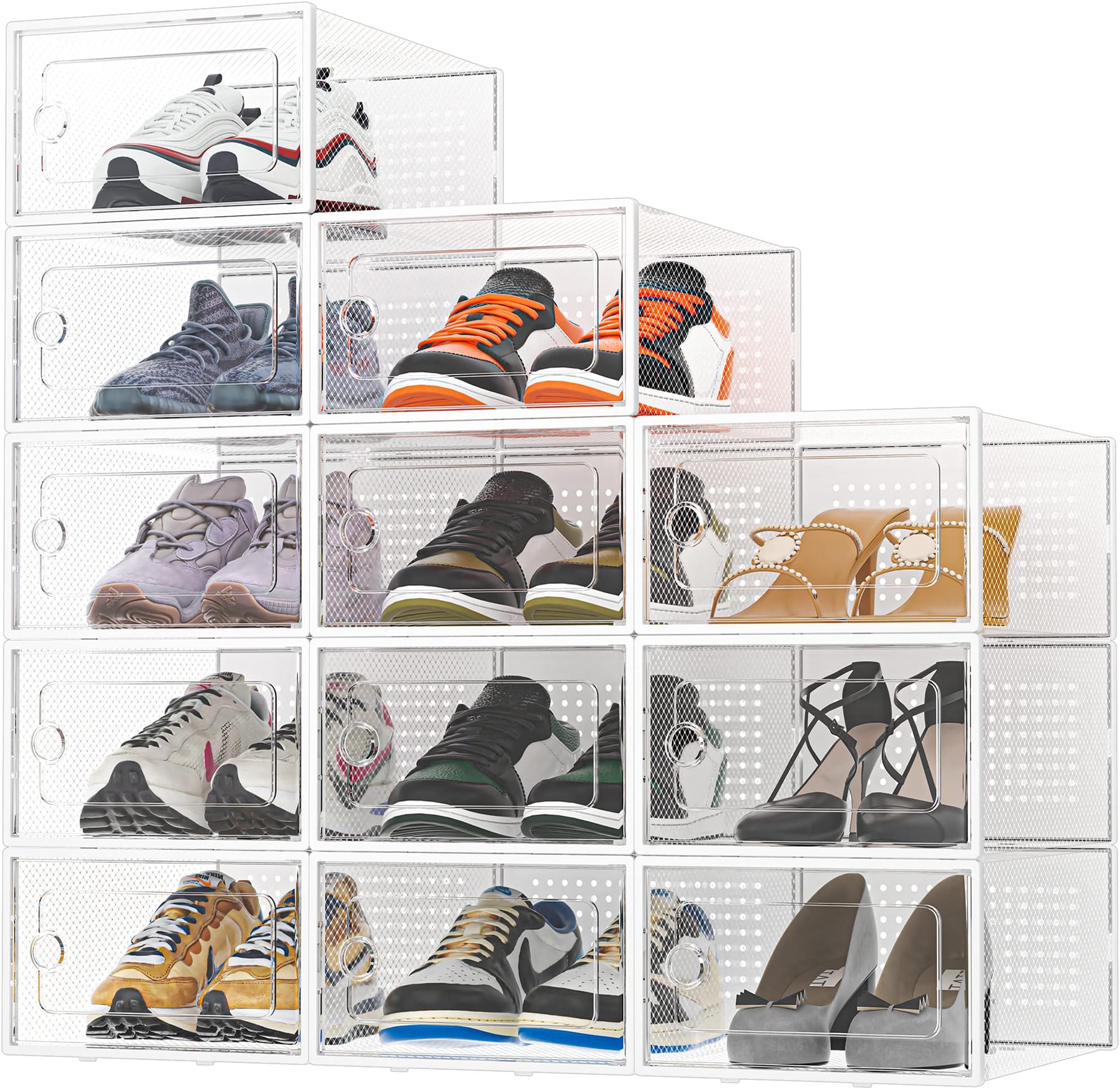 HOMIDEC Shoe Storage Box,12 pcs Stackable Shoe Boxes Clear Plastic Shoe Organizer Shoe Containers with Lids for Women/Men,Fit up to UK 10