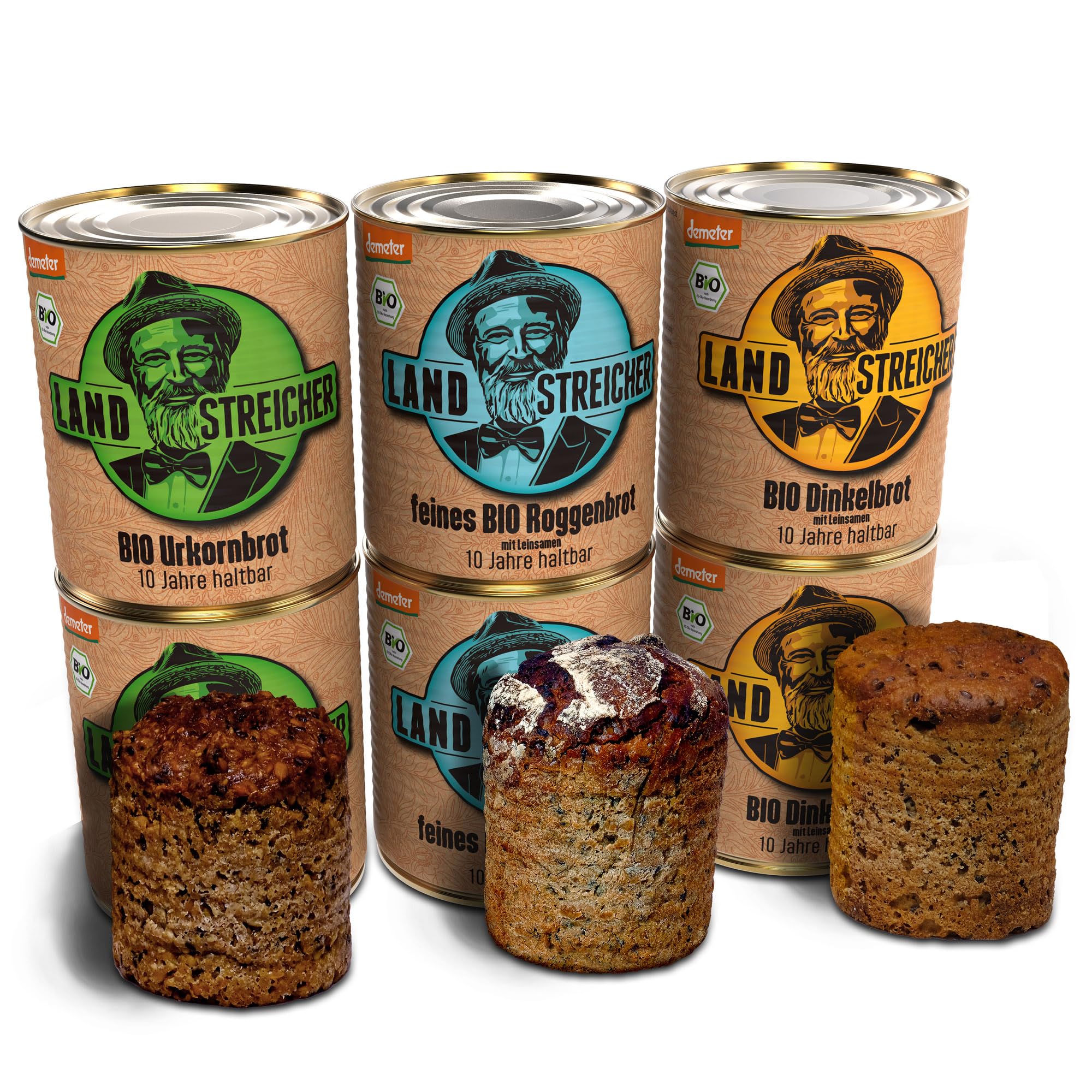 LANDSTREICHER Demeter Bio Dosenbrot, 10 Jahre haltbar (6, Brotmix)