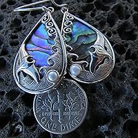 Vista 8 de Manta Ray Wave Earrings Sterling Silver Abalone Shell Pearl