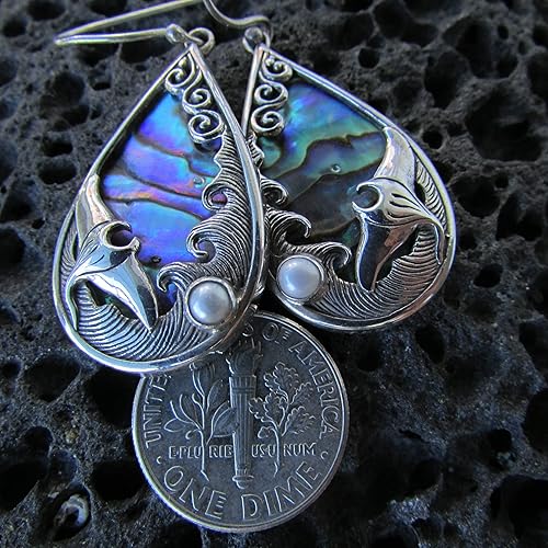 Miniatura 8 de Manta Ray Wave Earrings Sterling Silver Abalone Shell Pearl