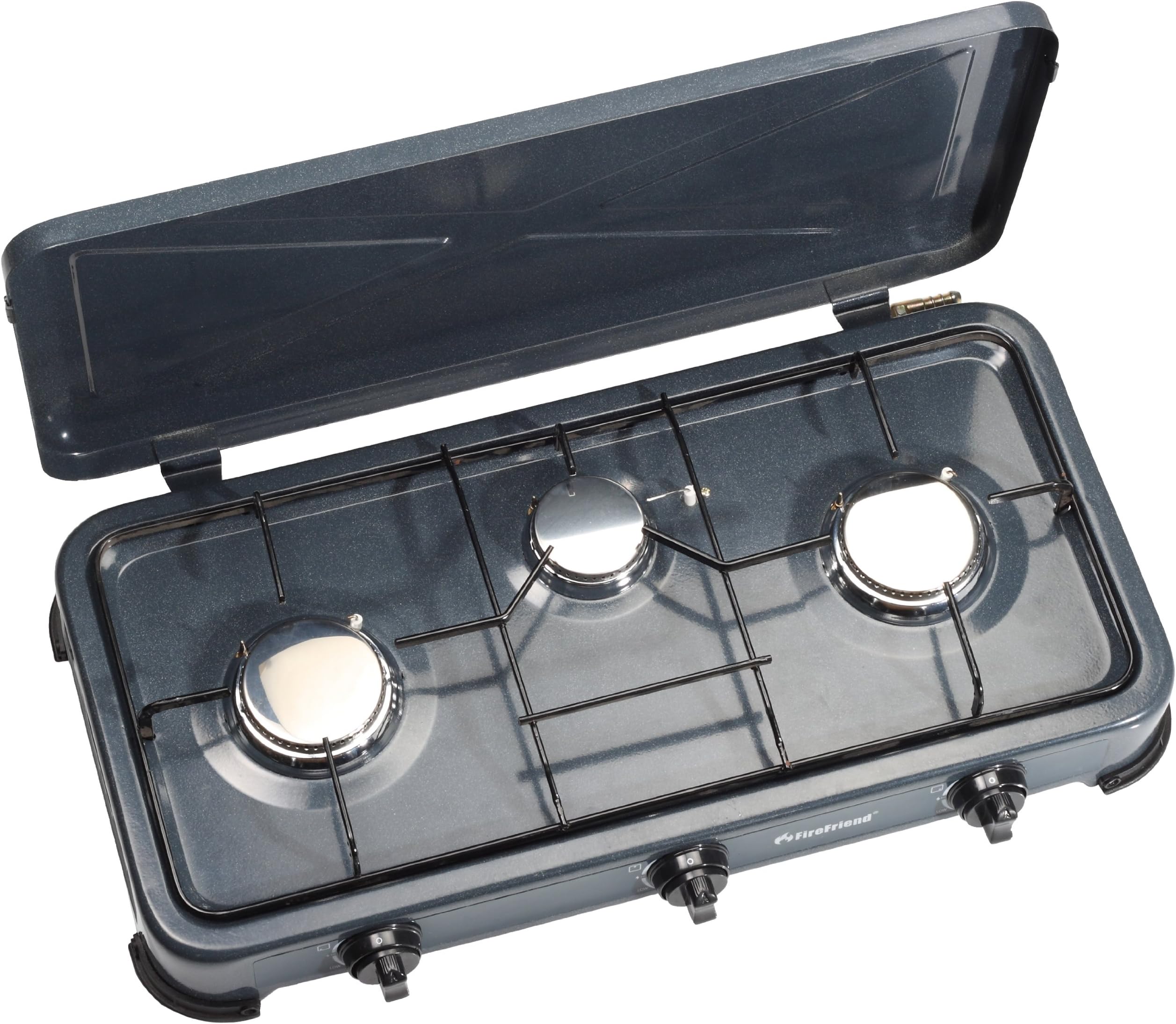 FireFriend Gas Stove with 3 Burners/Piezo Ignition and Thermal Safety German Fitment