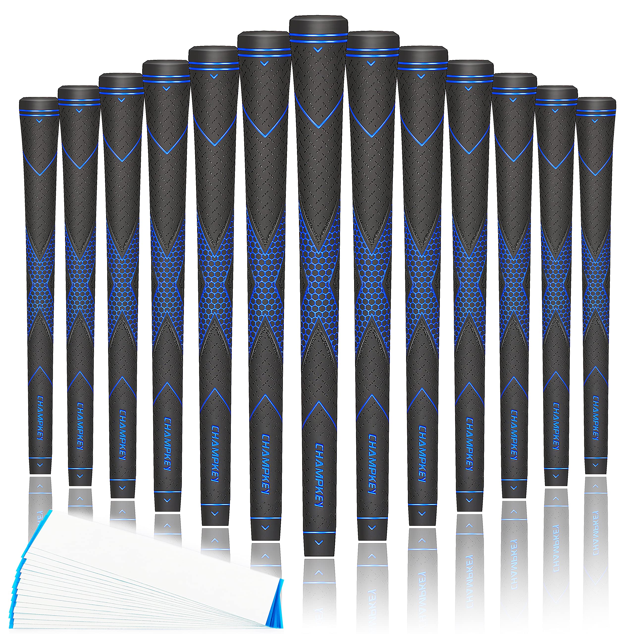 CHAMPKEYTraction-X Golf Grips 13 Pack | High Traction and Feedback Rubber Golf Club Grips | Choose Between 13 Grips with 15 Tapse and 13 Grips with All Kits