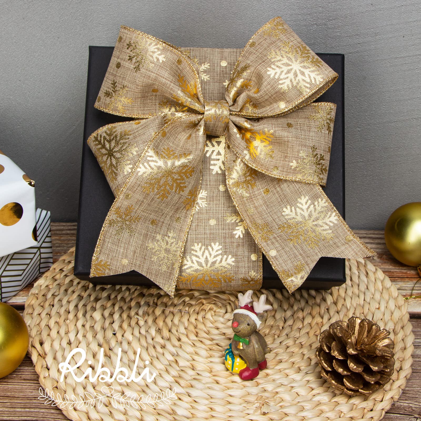 JaoZuyard Gold Burlap Ribbon - 1 Inch X 10 Yards | Natural Woven Jute Ribbon With Wire Edges For Wreaths & Gifts
