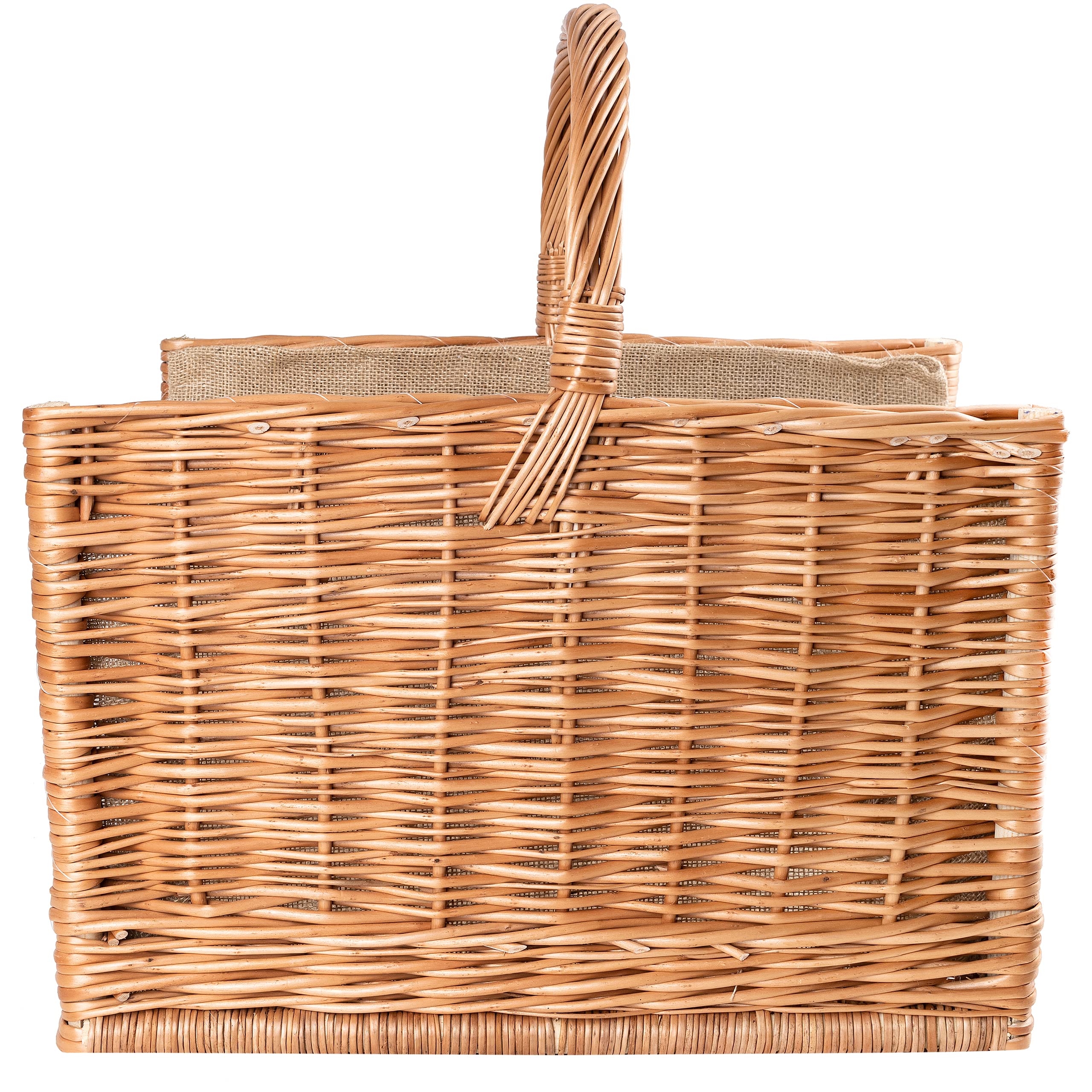 Creative Home Cesta de Mimbre para Almacenar Leña con Asa 50x34x50cm | Tela de Yute | Rectangular Grande | Tejida a Mano Duradera Interior | Sauce Grueso Marrón Natural | Multiuso